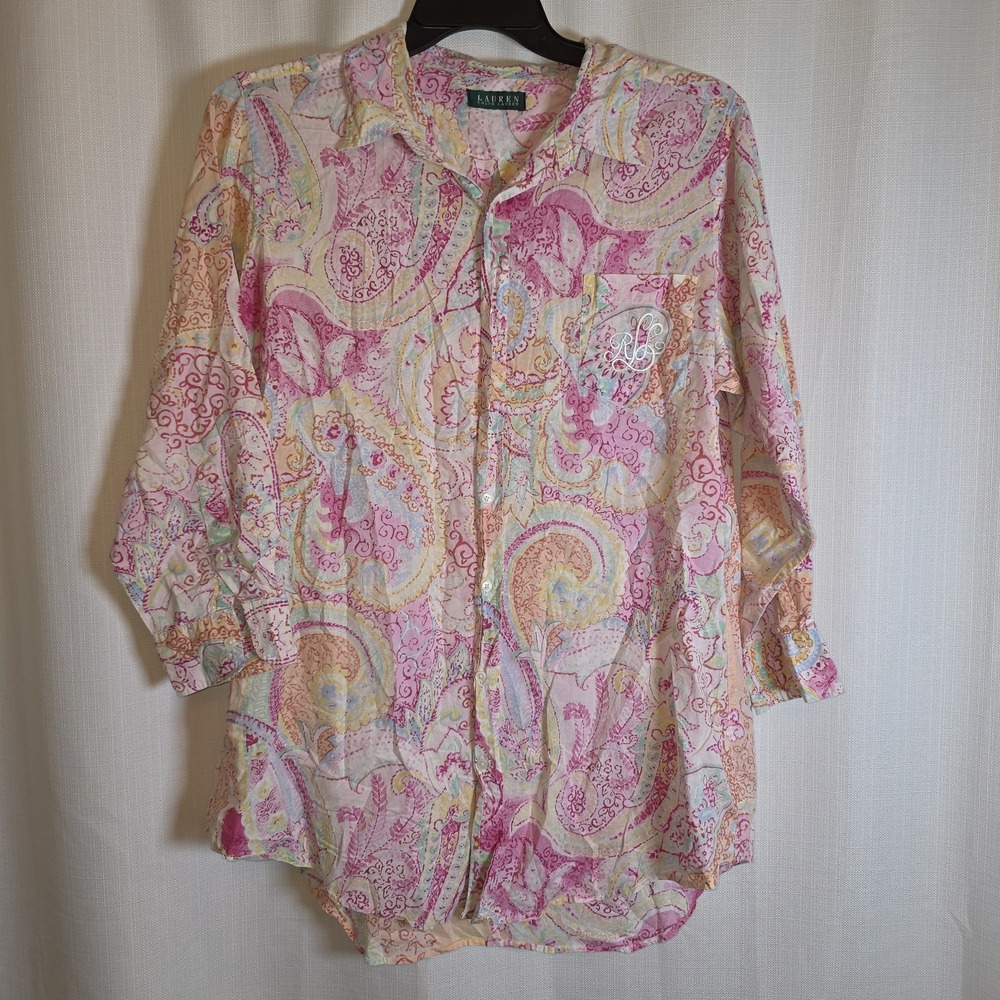 Lauren Ralph Lauren Button Front Shirt Pastel Paisley Extra Large